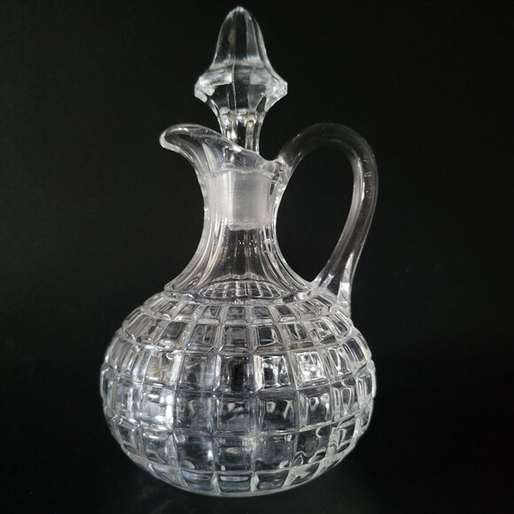 Vintage Duncan & Miller Block Pattern Glass Cruet With Mismatched Stopper - Picture 3 of 8